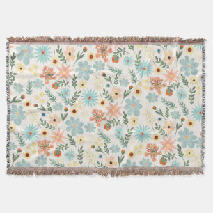 Pretty Colourful Ditsy Floral White Design Wrappin Throw Blanket