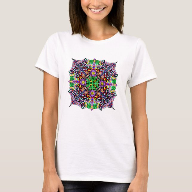 Pretty Colourful Dragonfly and Flowers Mandala  T-Shirt (Front)