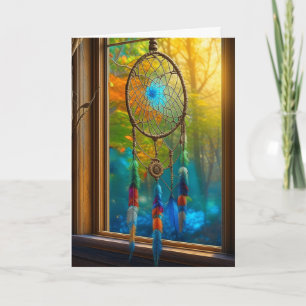 Pretty Colourful Dreamcatcher in Window Blank Card