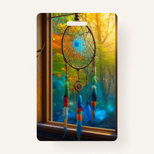 Pretty Colourful Dreamcatchers in Window Blank ID Badge (Front)