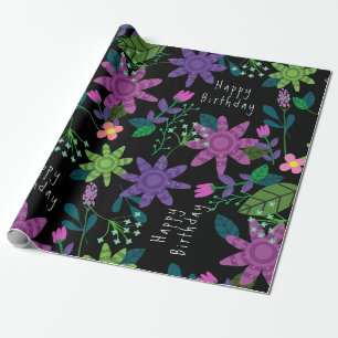Pretty Colourful Floral Happy Birthday  Wrapping Paper