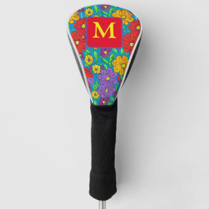 Pretty Colourful Floral Pattern Monogrammed Golf Head Cover