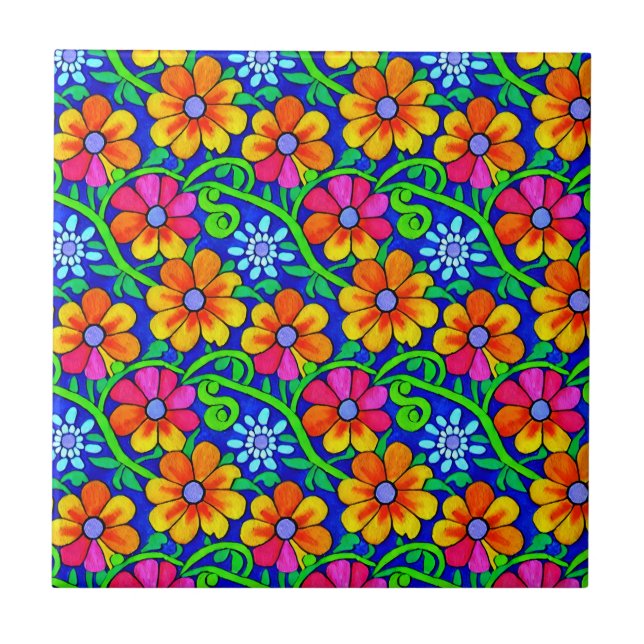 Pretty Colourful Floral Tile (Front)