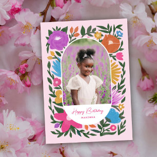 Pretty Colourful Florals Arch Photo Girls Birthday Card