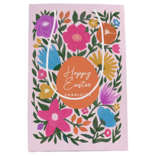 Pretty Colourful Florals Easter Egg Name Medium Gift Bag