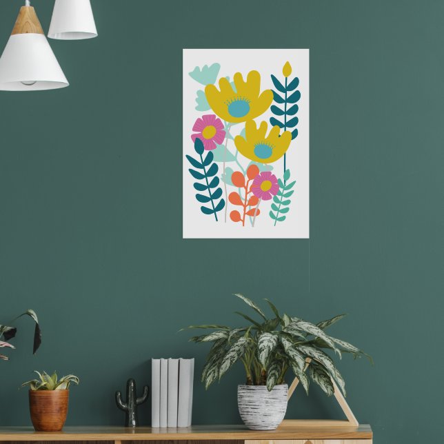 Pretty colourful flowers green yellow wall  poster (Living Room 1)
