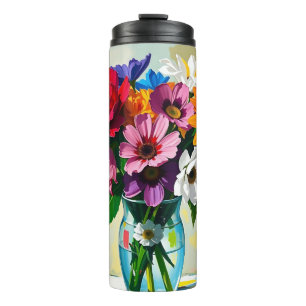 Pretty Colourful Flowers in Vase  Thermal Tumbler
