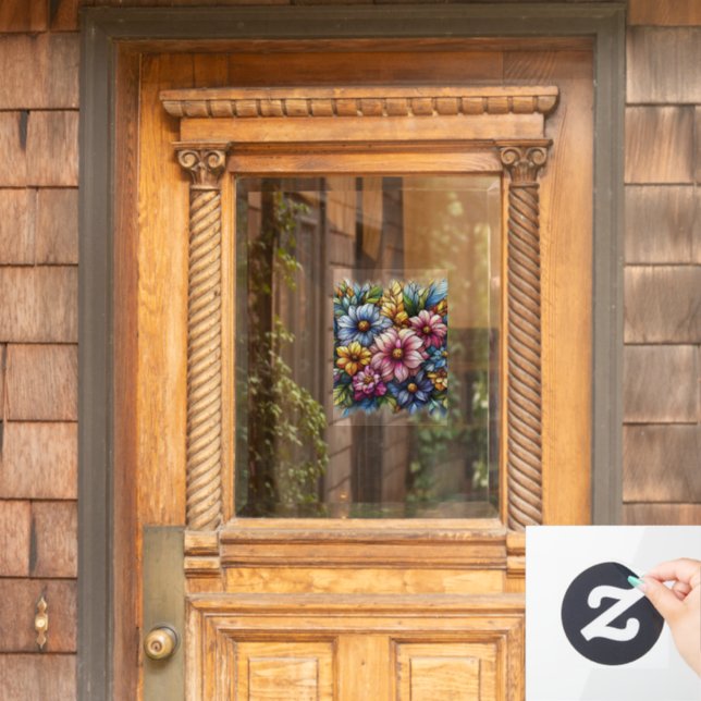 Pretty Colourful Flowers Window Cling (Home Door)