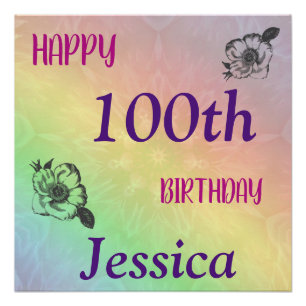 Pretty Colourful Happy 100th Birthday Poster