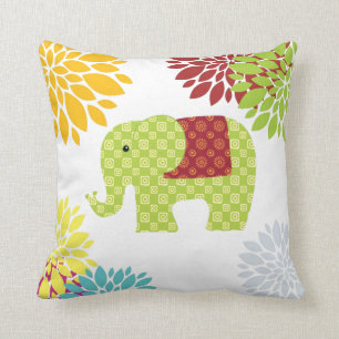 Pretty Colourful Hippie Elephant Flower Power Cushion