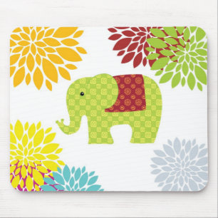 Pretty Colourful Hippie Elephant Flower Power Mouse Mat