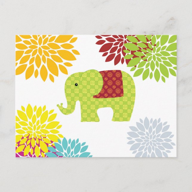 Pretty Colourful Hippie Elephant Flower Power Postcard (Front)