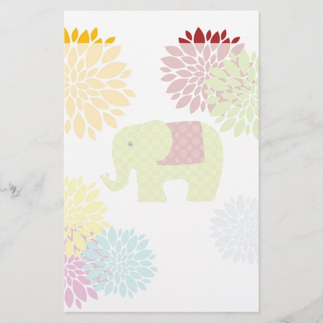 Pretty Colourful Hippie Elephant Flower Power Stationery (Front)