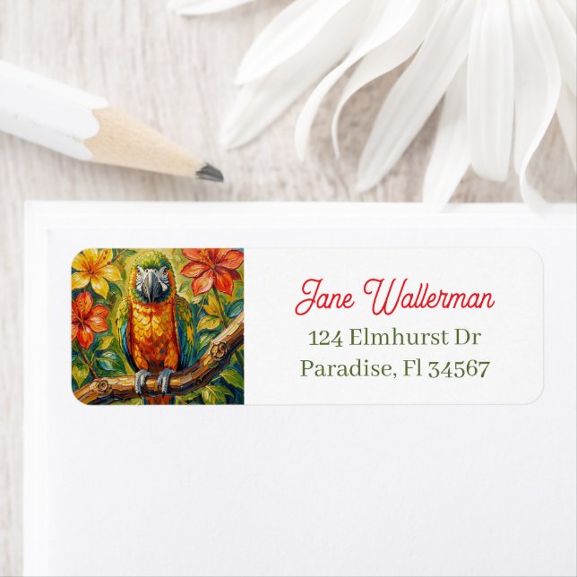 Pretty Colourful Impasto Parrot and Tropical Flowe (Insitu)