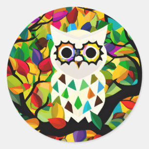 Pretty Colourful Owl Art  Classic Round Sticker
