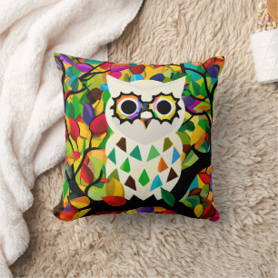 Pretty Colourful Owl Art  Cushion