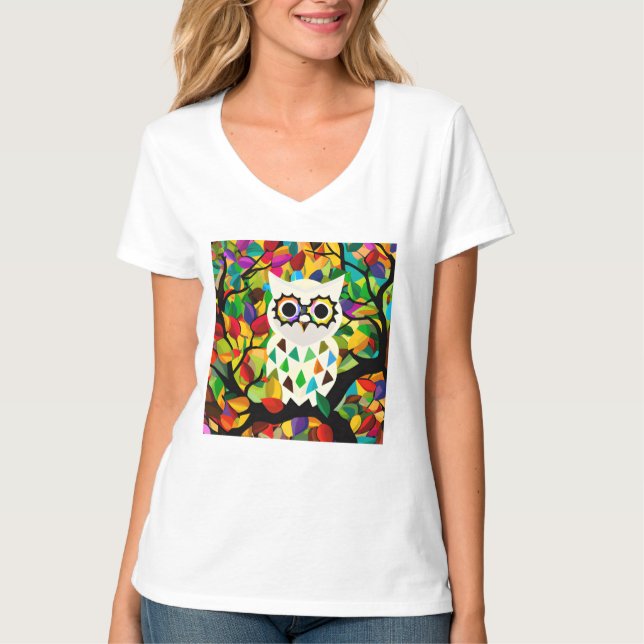 Pretty Colourful Owl Art  T-Shirt (Front)