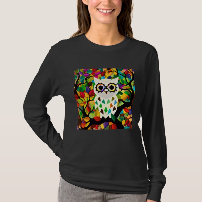 Pretty Colourful Owl Art  T-Shirt (Front)