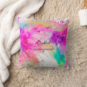 Pretty Colourful Paint Splash monogram  Cushion