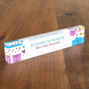 Pretty colourful pattern children business manager nameplate