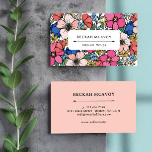 Pretty Colourful Pink Blue Coral Floral Pattern Business Card