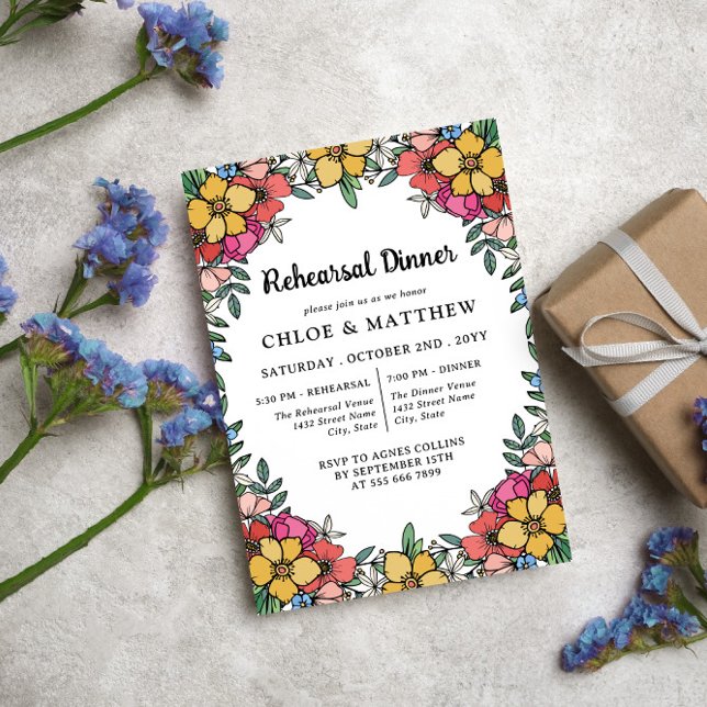 Pretty Colourful Pink Flowers Rehearsal Dinner Invitation (Creator Uploaded)