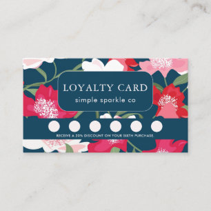 Pretty Colourful Pink Red Floral Blue Loyalty Card