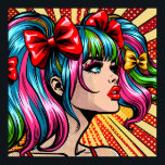 Pretty Colourful Pop Art Comic Girl not vectorised Poster<br><div class="desc">Beautiful lady with pigtails and colourful blue and pink hair,  red lipstic,  long eyelashes pop art comic style ai art.</div>