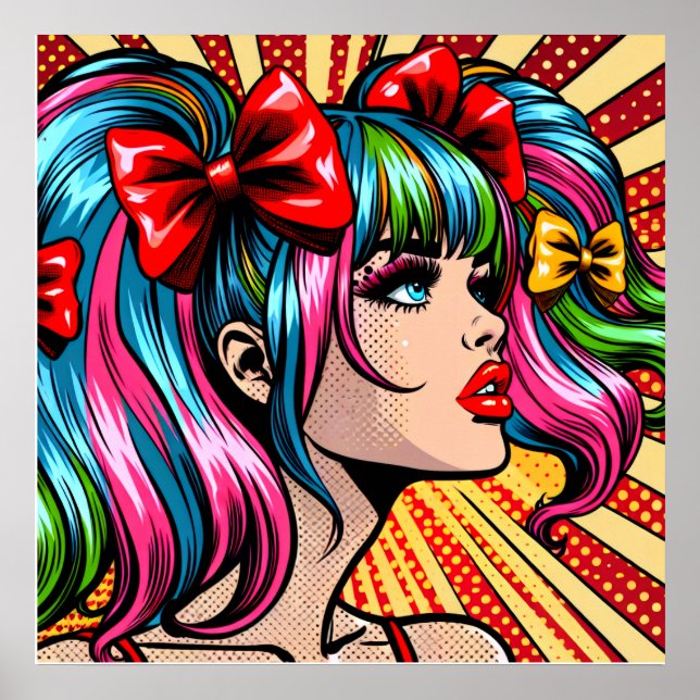 Pretty Colourful Pop Art Comic Girl Poster (Front)