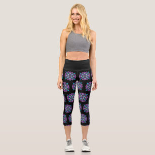 Pretty Colourful Purple Mandala Mystical Capri Leggings