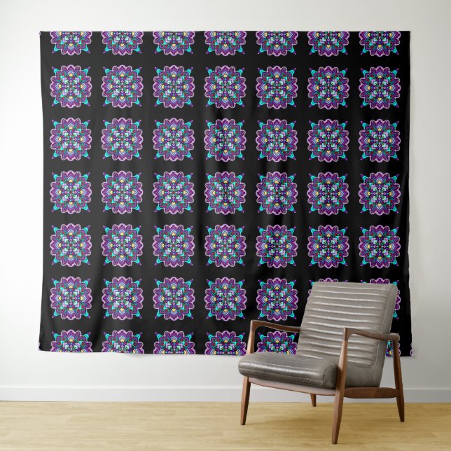 Pretty Colourful Purple Mandala Mystical Tapestry (In Situ (Horizontal))
