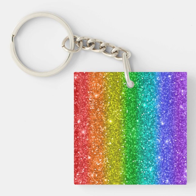 Pretty Colourful Rainbow Glitter  Key Ring (Front)