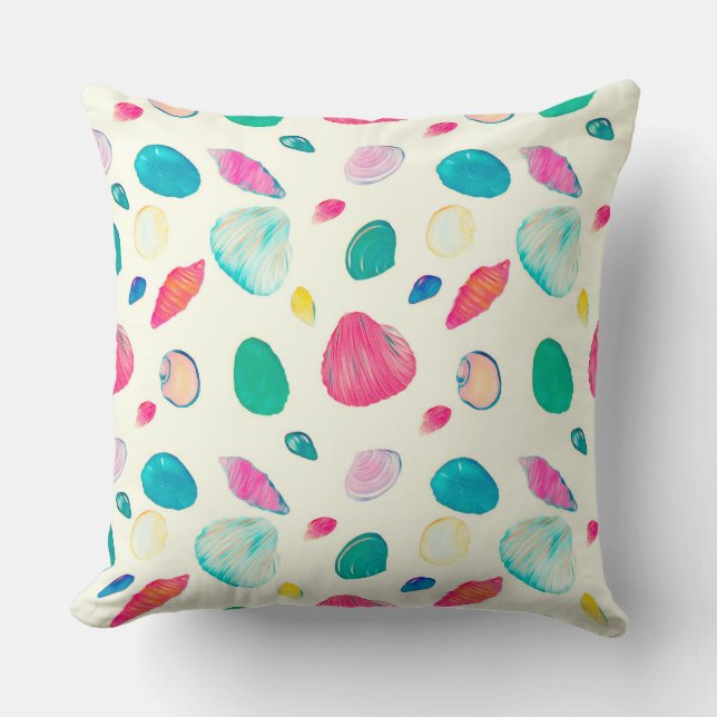 Pretty Colourful Seashells Beige Pattern Cushion (Front)