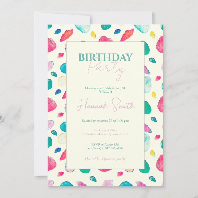 Pretty Colourful Seashells Beige Pattern Invitation (Front)