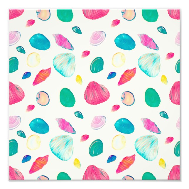 Pretty Colourful Seashells Beige Pattern Photo Print (Front)