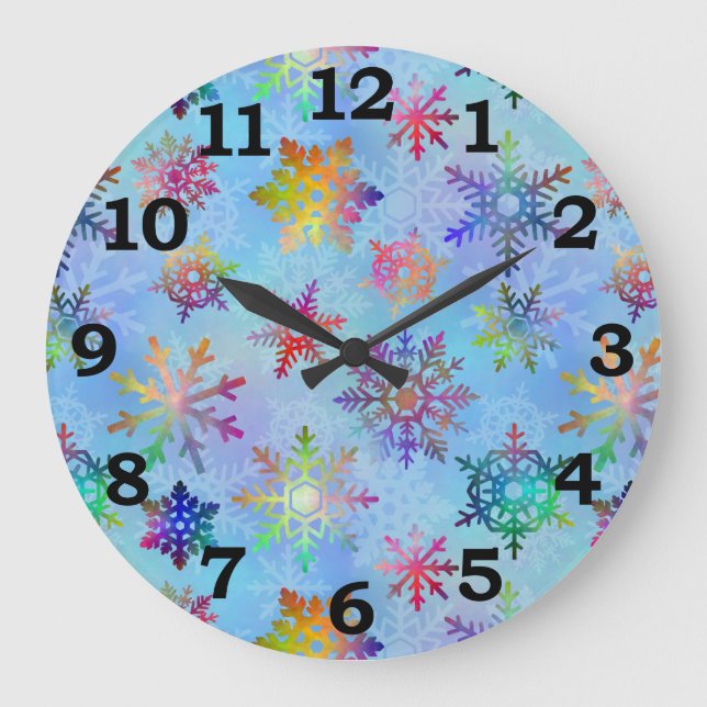 Pretty Colourful Snowflakes Christmas Pattern Large Clock (Front)