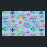 Pretty Colourful Snowflakes Christmas Pattern Rectangular Sticker<br><div class="desc">This beautiful Christmas / winter design features snowflakes with a tiedyed,  marbled effect in a rainbow of colours on a blue background. The snowflakes seem to glow and shine in this pretty wintery,  modern pattern. Use as a background for your text or photos or enjoy it as-is.</div>