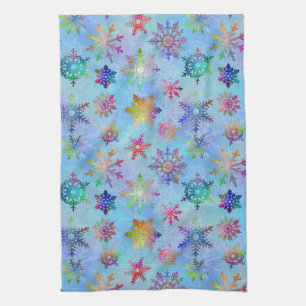Pretty Colourful Snowflakes Christmas Pattern Tea Towel