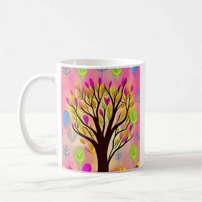 Pretty Colourful Tree Illustration and Quote Coffee Mug (Left)