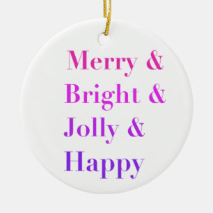 Pretty Colourful Typography Merry Bright Christmas Ceramic Tree Decoration