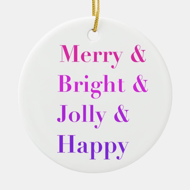 Pretty Colourful Typography Merry Bright Christmas Ceramic Tree Decoration (Front)