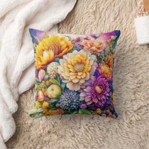 Pretty Colourful Watercolor Ai Art Flowers  Cushion