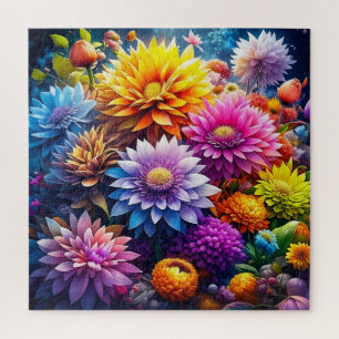 Pretty Colourful Watercolor Ai Art Flowers  Jigsaw Puzzle