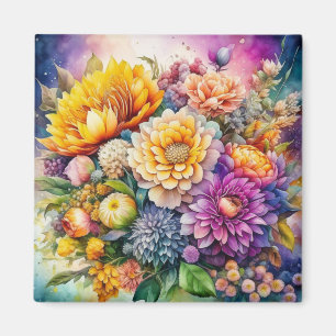 Pretty Colourful Watercolor Ai Art Flowers Magnet