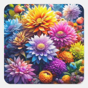 Pretty Colourful Watercolor Ai Art Flowers Square Sticker