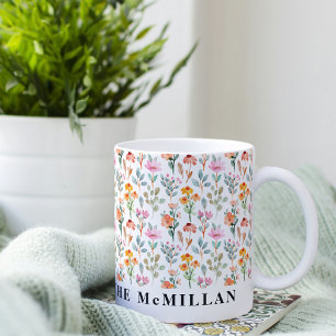 Pretty Colourful watercolor floral pattern pink Mug