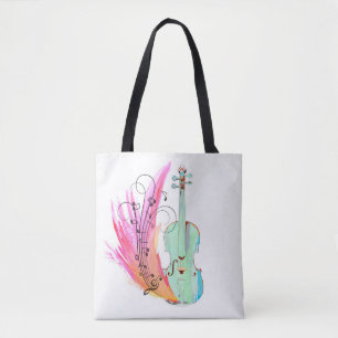 Pretty Colourful Watercolor Violin Tote