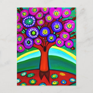 Pretty Colourful Whimsical Folk Art Keeping in Tou Postcard