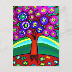 Pretty Colourful Whimsical Folk Art Keeping in Tou Postcard