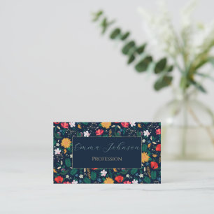 Pretty Colourful Wild Flowers Navy Blue Design Business Card
